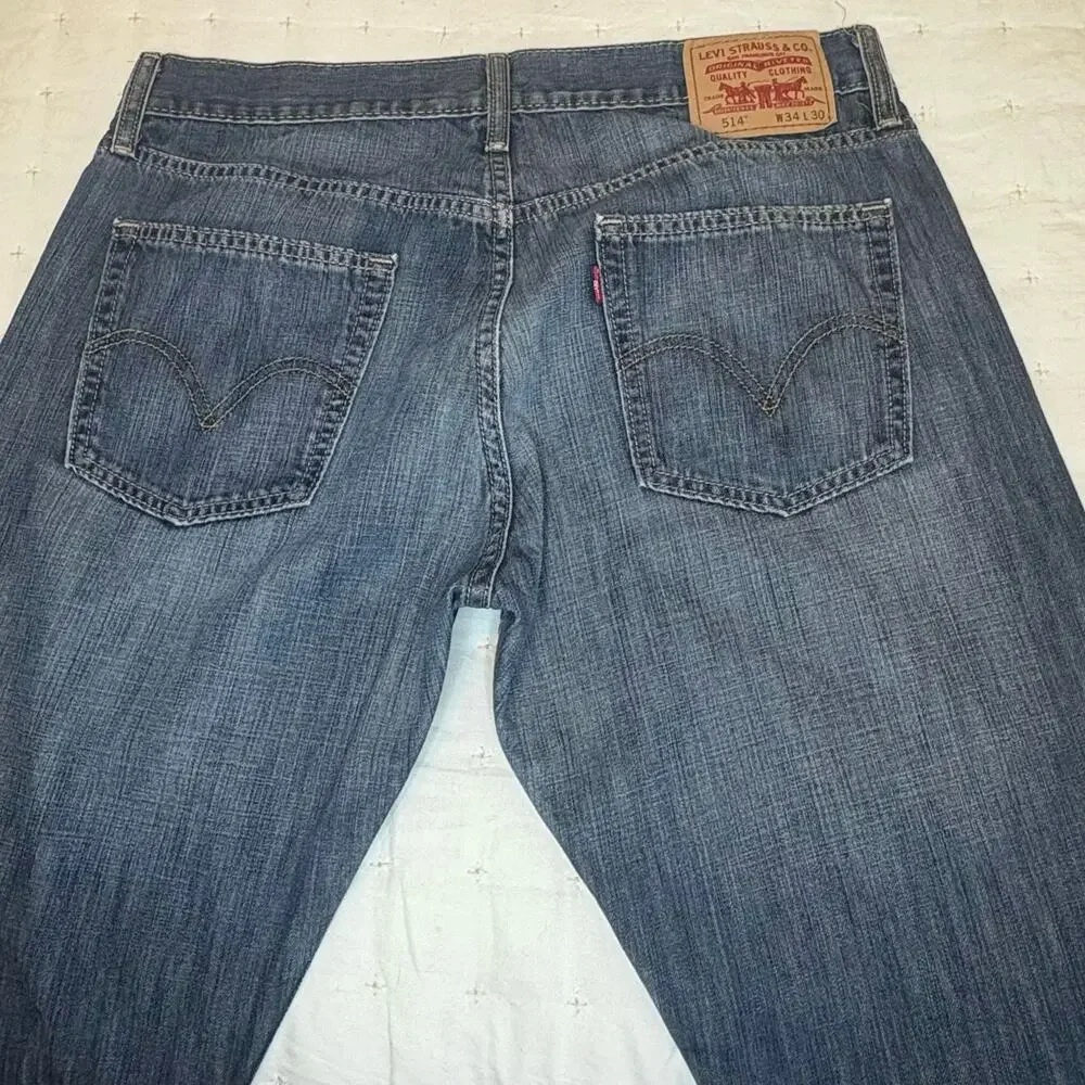 Levi's 514 Slim Straight Men's Jeans 34x30 Blue Denim Mid Rise Straight Leg